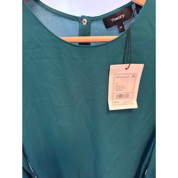 NWT Theory Bringam Top In Green Ivy Long Sleeve Blouse - Picture 6 of 6